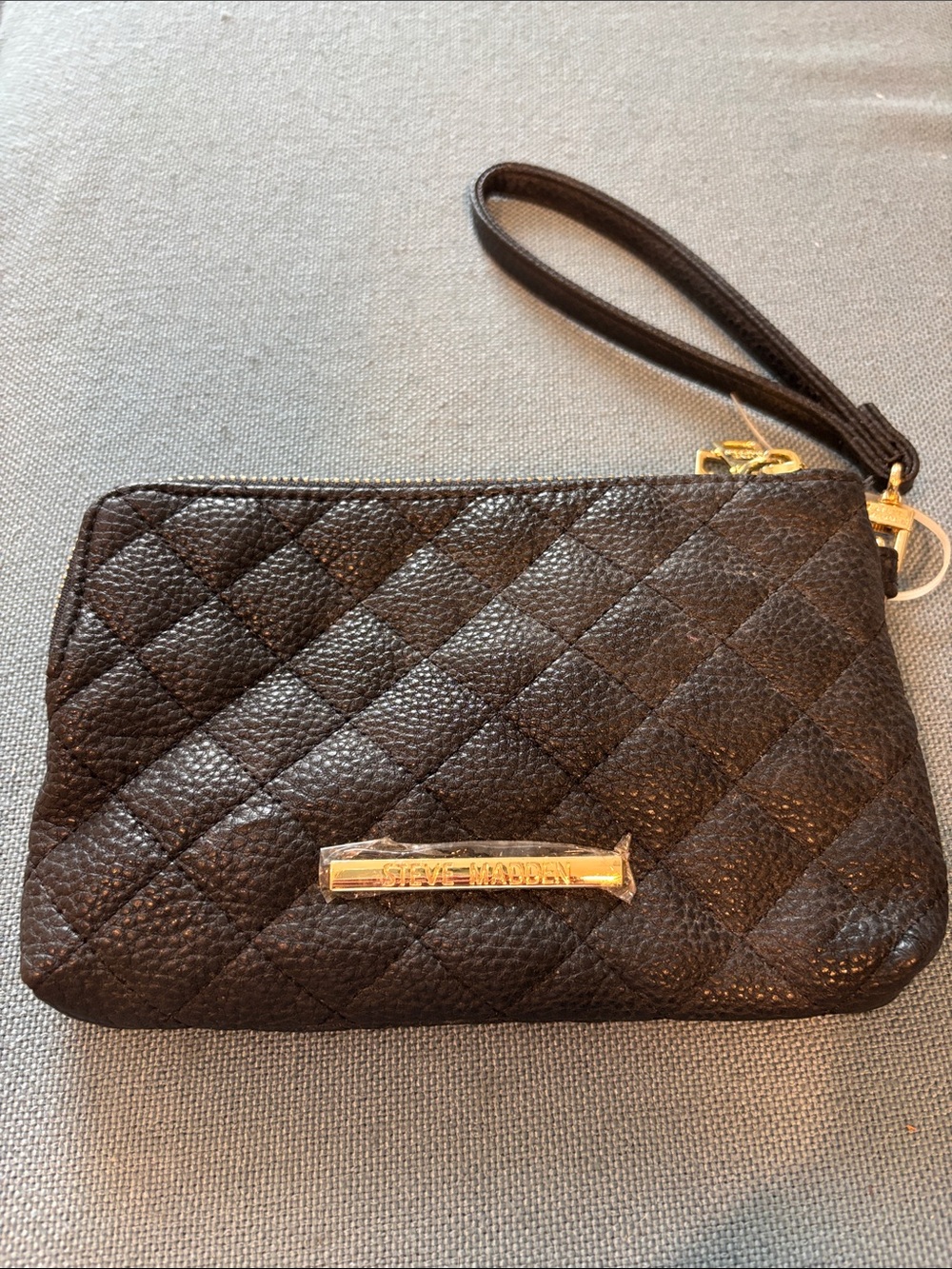 Steve Madden Black Btrell Quilted Wristlet with Gold Accent